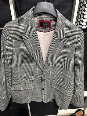 J. Crew Women’s Glen Plaid Blazer in Black & White & Pink